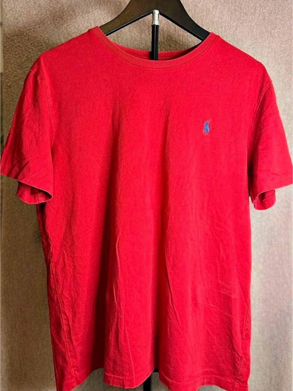 Polo Ralph Lauren Men’s Medium Red T Shirt Blue Pony Logo Crewneck
